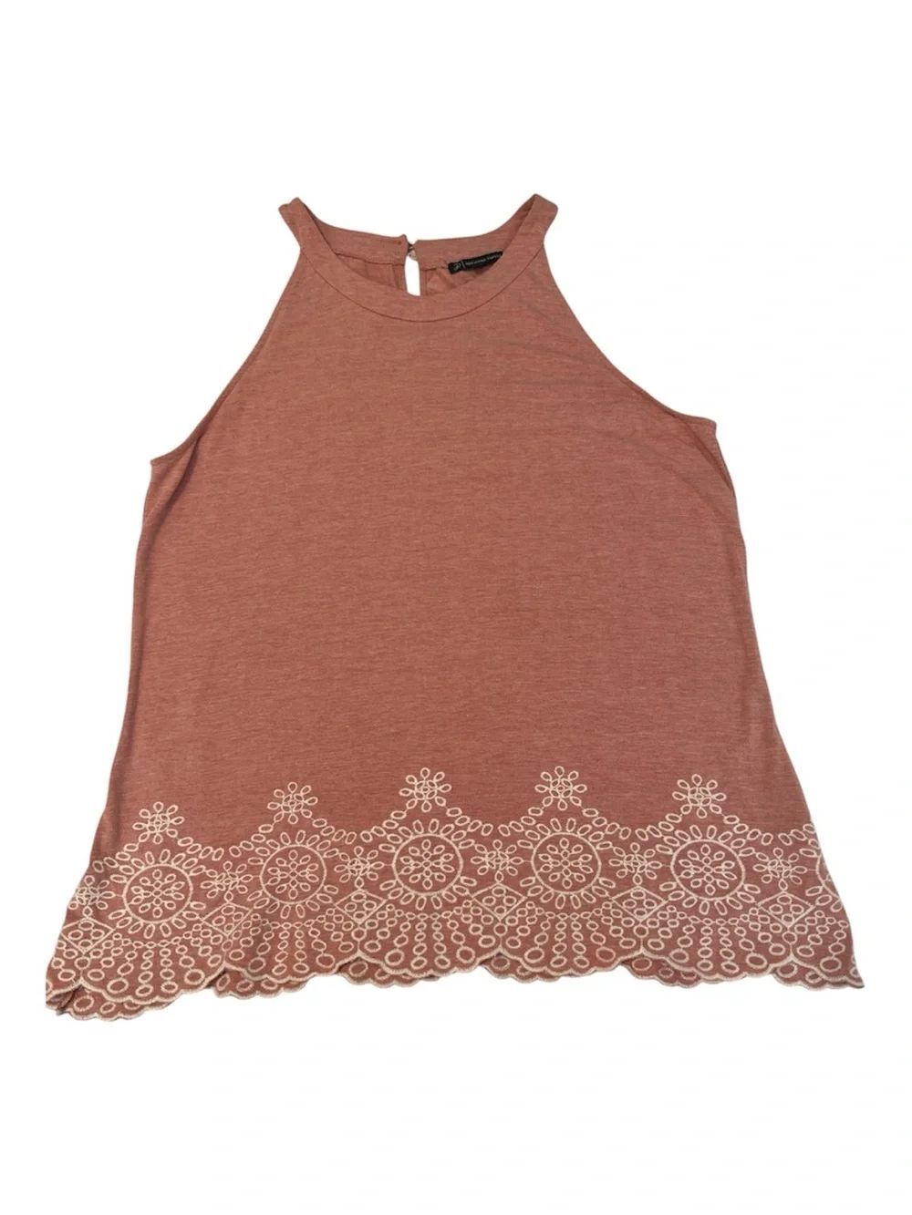 Adrianna Papell Size Large Sleeveless Tank Top Dusty Rose Embroidered trim EUC
